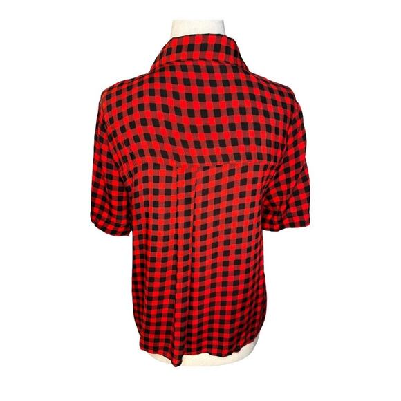 NEW Love Notes Women’s Plaid Button-Down Shirt Red Short Sleeve Size Medium - Picture 3 of 7